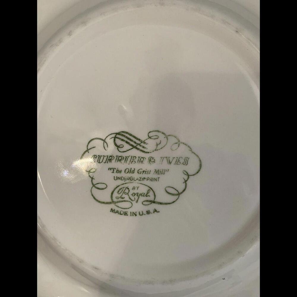 4 Royal Currier & Ives 10" Dinner Plates Old Grist Mill Blue White Ironstone - Picture 3 of 9